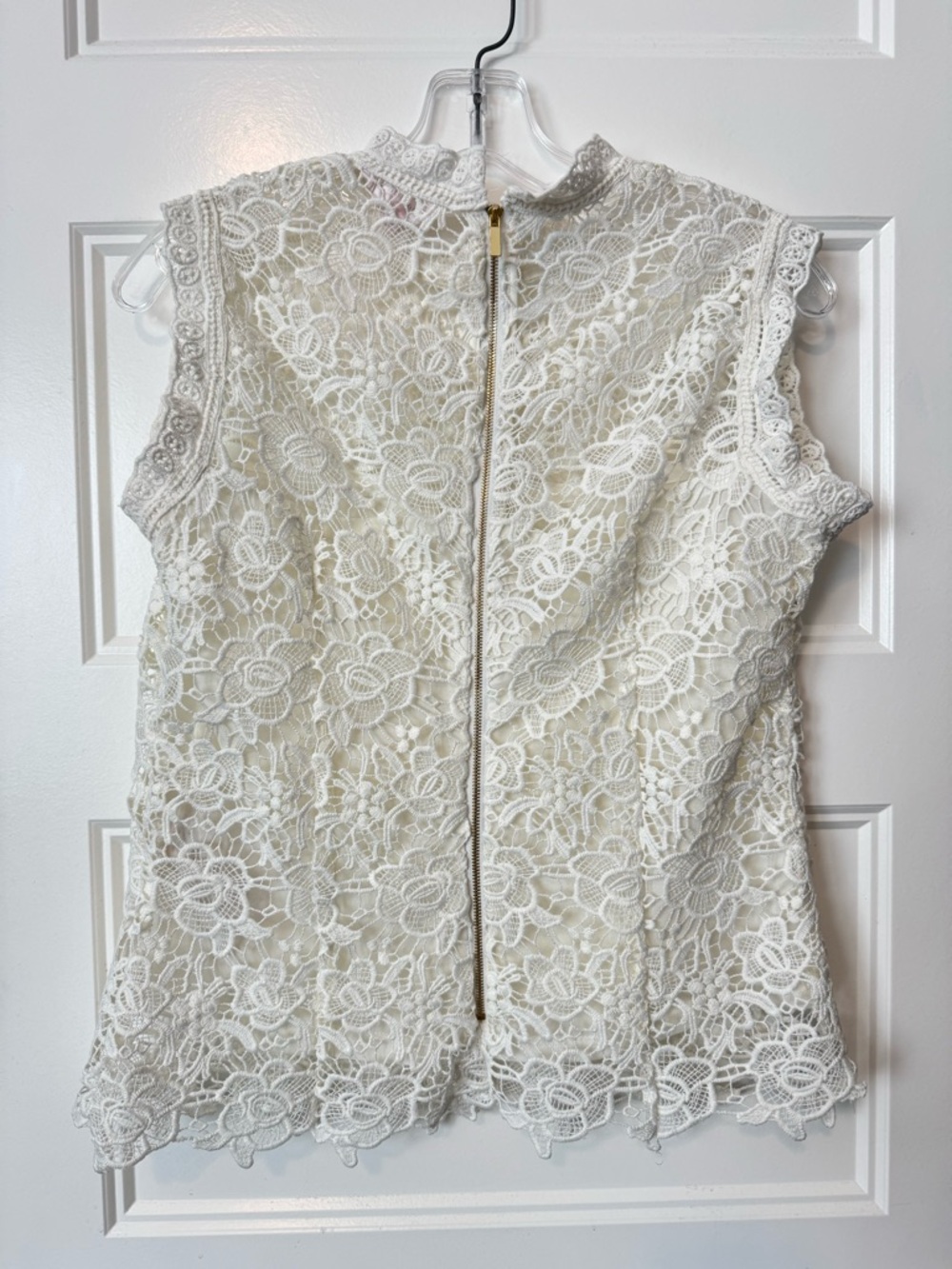 Nanette Lepore Lace Blouse Women S Ivory Floral Crochet Sleeveless Mock Neck - Picture 4 of 7